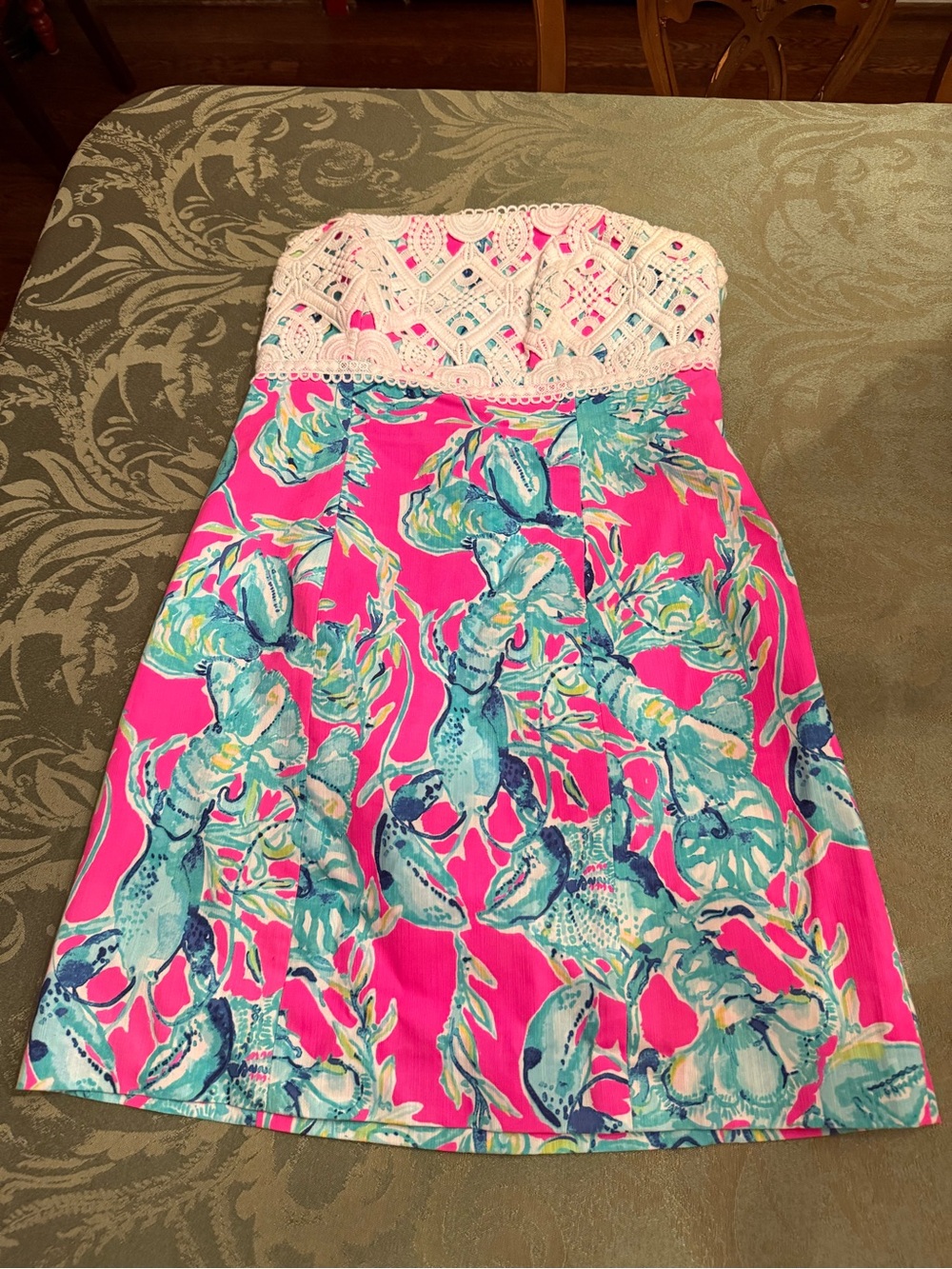 Lilly Pulitzer Strapless Pink Logo Tag with White Lining and Multicolor Trim